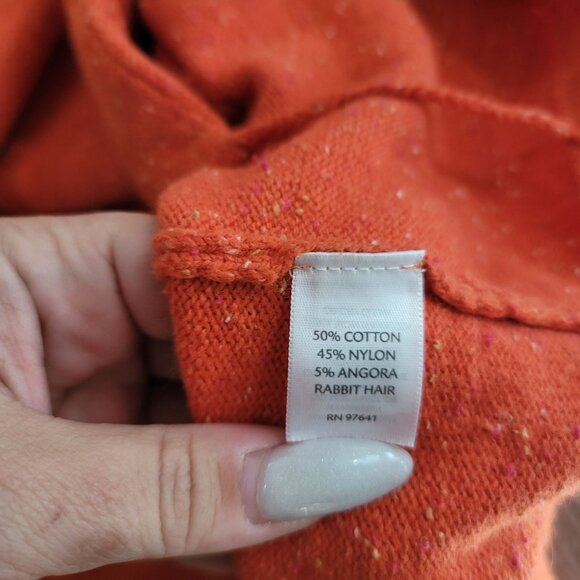 J. Jill Orange textured V-Neck One-Button Long Cotton Angora Cardigan Sweater M - Picture 4 of 8